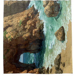Pixel-Art-Höhle am Strand Duschvorhang
