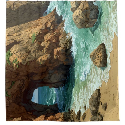 Pixel-Art-Höhle am Strand Duschvorhang (Vorderseite)