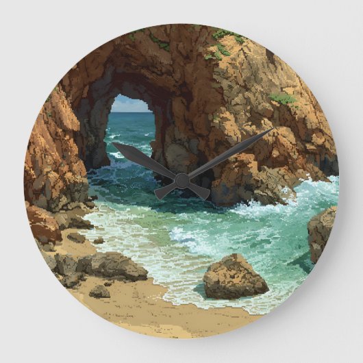 Pixel-Art-Höhle am Strand Uhr (Vorderseite)