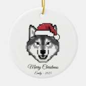 Pixel Art Husky Dog Santa Hat Christmas Gift Keramik Ornament (Vorne)