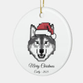 Pixel Art Husky Dog Santa Hat Christmas Gift Keramik Ornament (Links)