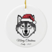 Pixel Art Husky Dog Santa Hat Christmas Gift Keramik Ornament (Hinten)
