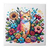 Pixel Art | Katzen in Blume Fliese (Vorderseite)