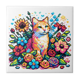 Pixel Art | Katzen in Blume Fliese