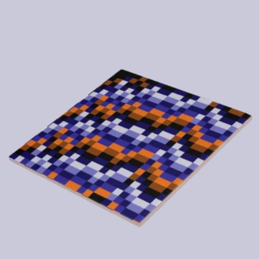 Pixel Art Keramik Tile - Blues, Orange & Earth Fliese