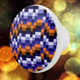 Pixel Art Keramikknopf – Blau, Orange & Erde Keramikknauf