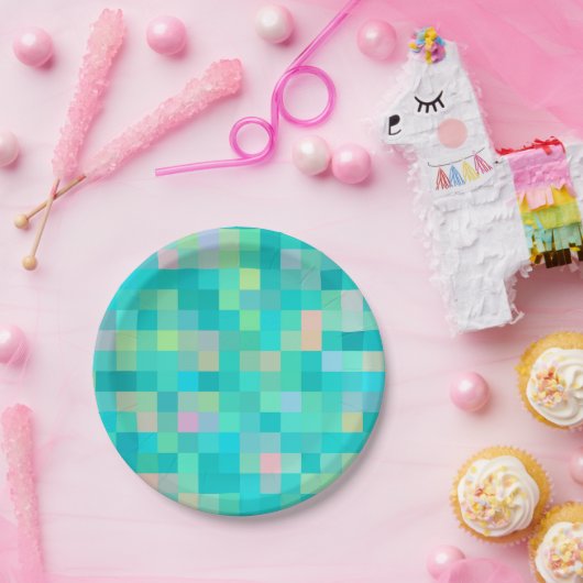 Pixel Art Multicolor Muster Pappteller (Party)