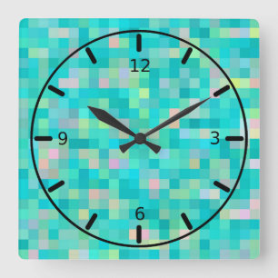 Pixel Art Multicolor Pattern Quadratische Wanduhr