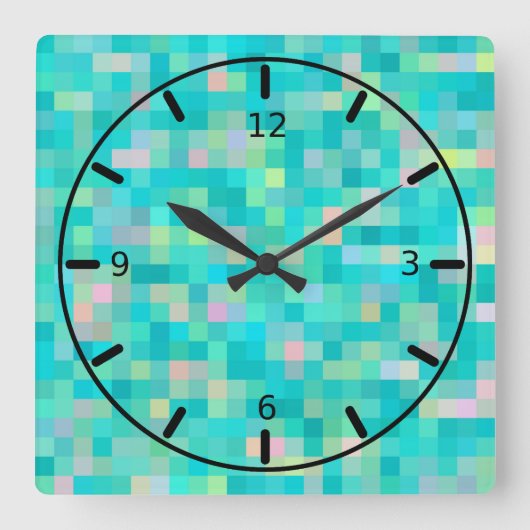 Pixel Art Multicolor Pattern Quadratische Wanduhr (Vorderseite)
