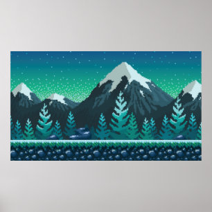 Pixel Art nahtloser Hintergrund. Ort mit Schnee Poster