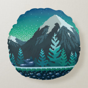 Pixel Art nahtloser Hintergrund. Ort mit Schnee Rundes Kissen