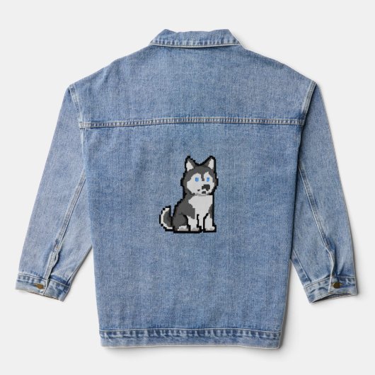 Pixel Art neugieriger Husky-T - Shirt - Adorable R Jeansjacke (Rückseite)