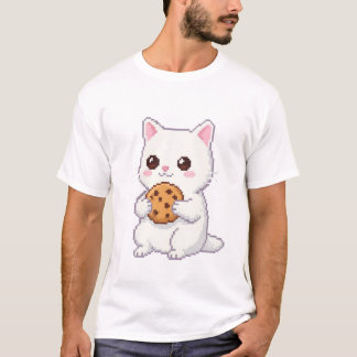 Pixel Art Niedlich Cat mit Cookie - Adorable und S T-Shirt