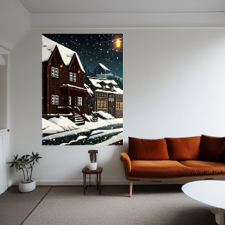 Pixel Art, norwegische Stadt im Schnee | Art der A Poster
