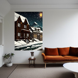 Pixel Art, norwegische Stadt im Schnee | Art der A Poster