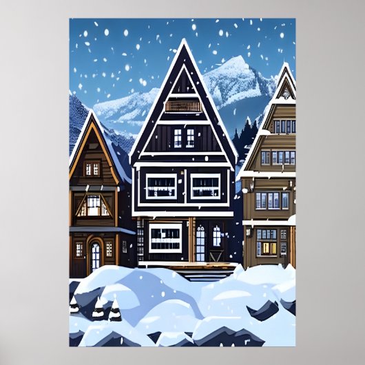 Pixel Art, norwegische Stadt im Schnee | Art der A Poster (Vorne)