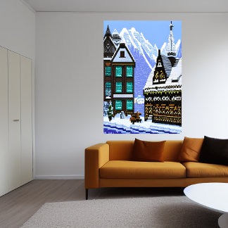 Pixel Art, norwegischer Schneeberg | Art der AI Poster