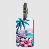 Pixel Art Ocean Pink und Blue Tropical Art Gepäckanhänger (Vorderseite Vertikal)