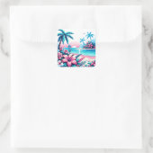 Pixel Art Ocean Pink und Blue Tropical Art Quadratischer Aufkleber (Tasche)