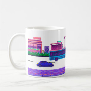 Pixel Art of Street, Car und Bus Kaffeetasse
