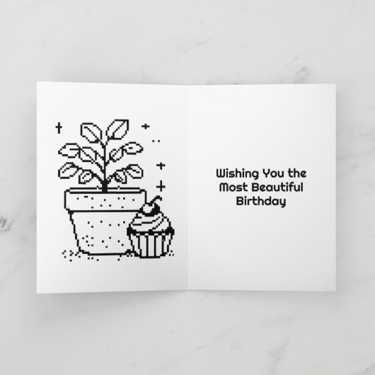 Pixel Art Pflanze Lover Birthday | Farbseite Karte (Innenseite)