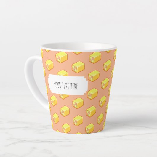 Pixel Art Pink & Yellow Battenberg Cake Muster Milchtasse (Linke Ecke)