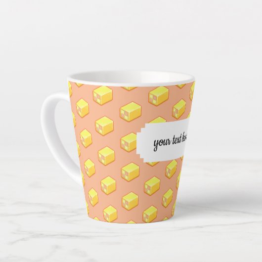 Pixel Art Pink & Yellow Battenberg Cake Muster Milchtasse (Linke Ecke)