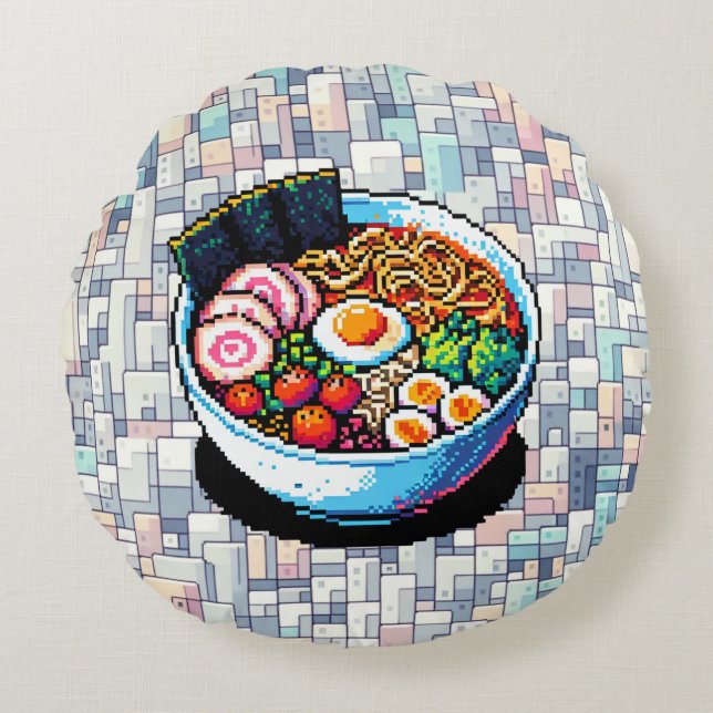 Pixel Art Ramen Noodles Rundes Kissen (Vorderseite)