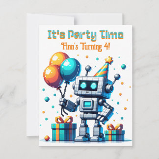 Pixel Art Robot Boys Geburtstagsparty Einladung