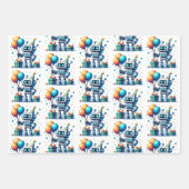 Pixel Art Robot in Orange und Aquamarinen Geburtst Geschenkpapier Set (Vorderseite)