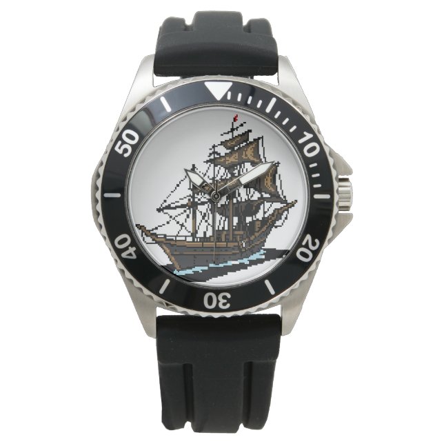 Pixel Art Sailing Ship on Water Armbanduhr (Vorderseite)