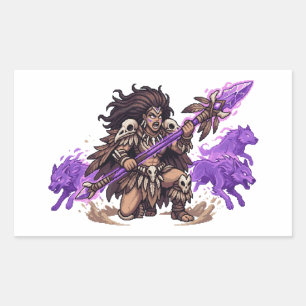 Pixel Art Schamane Krieger mit Geist Wölfen Fantas Rechteckiger Aufkleber