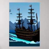 Pixel Art, Schiff auf dem Ozean | AI Art Poster (Vorne)