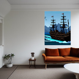 Pixel Art, Schiff auf dem Ozean | AI Art Poster