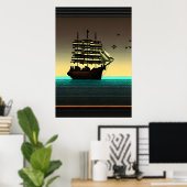 Pixel Art, Schiff auf See | AI Art Poster (Heimbüro)