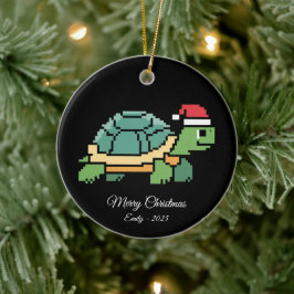Pixel-Art-Schildkröte Santa-Mütze Keramik Ornament