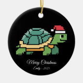 Pixel-Art-Schildkröte Santa-Mütze Keramik Ornament (Vorne)