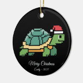 Pixel-Art-Schildkröte Santa-Mütze Keramik Ornament (Links)