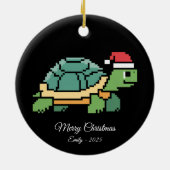 Pixel-Art-Schildkröte Santa-Mütze Keramik Ornament (Hinten)