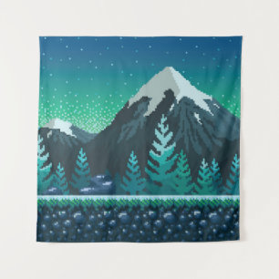 Pixel Art: Schneeberge Nacht. Wandteppich