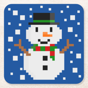 Pixel Art SCHNEEMANN 1 Rechteckiger Pappuntersetzer