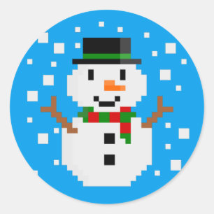 Pixel Art SCHNEEMANN Runder Aufkleber