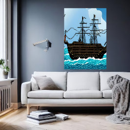Pixel Art, Segelboot auf dem großen Meer | Art der Poster