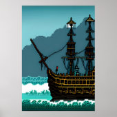 Pixel Art, Segelboot auf dem großen Ozean | Art de Poster (Vorne)