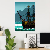 Pixel Art, Segelboot auf dem großen Ozean | Art de Poster (Heimbüro)
