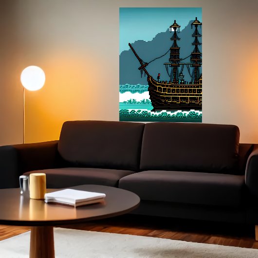 Pixel Art, Segelboot auf dem großen Ozean | Art de Poster