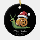 Pixel Art Snail Santa Hat Black Keramik Ornament (Vorne)