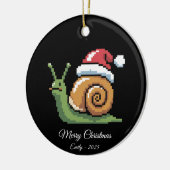 Pixel Art Snail Santa Hat Black Keramik Ornament (Links)