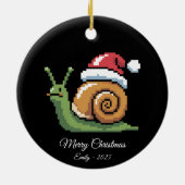 Pixel Art Snail Santa Hat Black Keramik Ornament (Hinten)