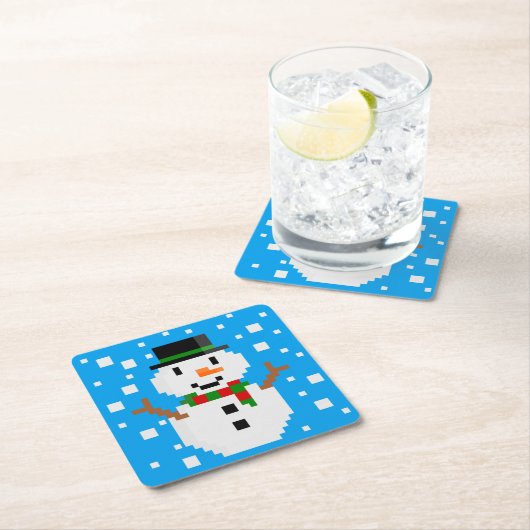 Pixel Art SNOWMAN 3 Rechteckiger Pappuntersetzer (Vor Ort)